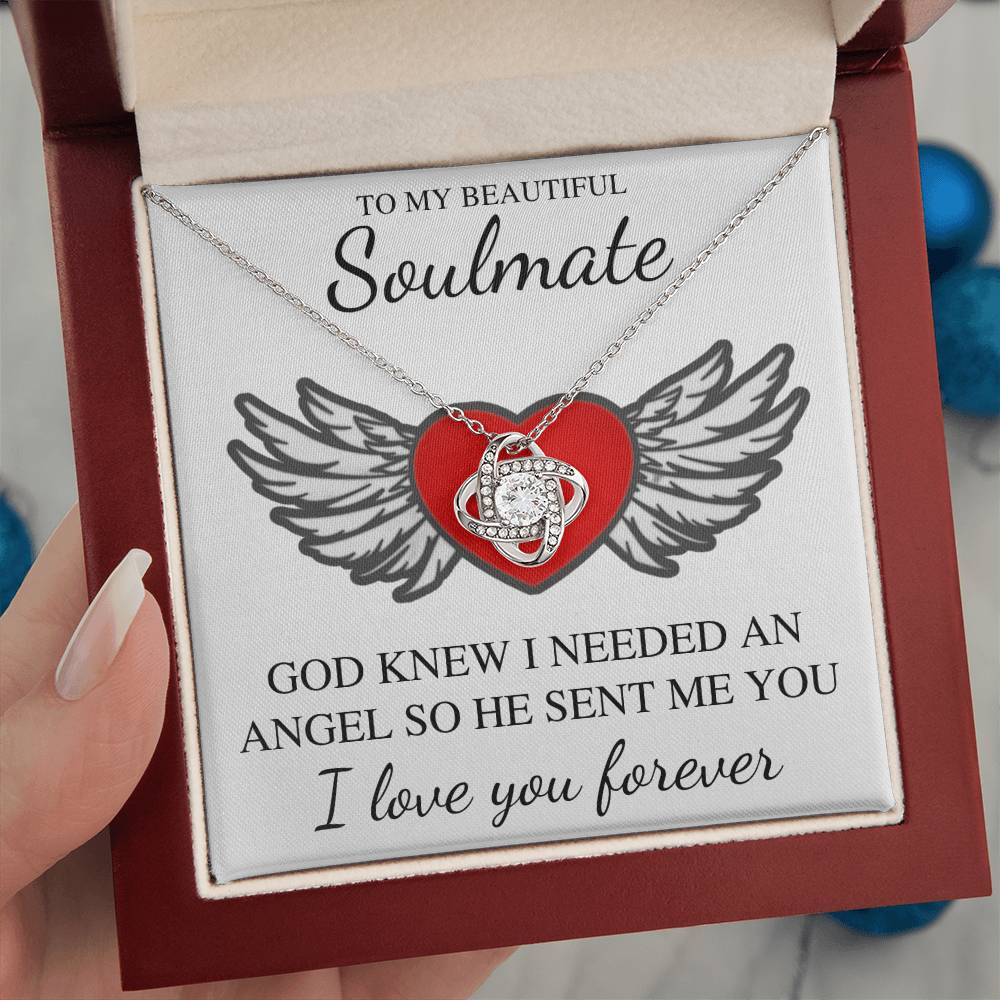 Gift for Soulmate "I Needed An Angel" Love Knot Necklace