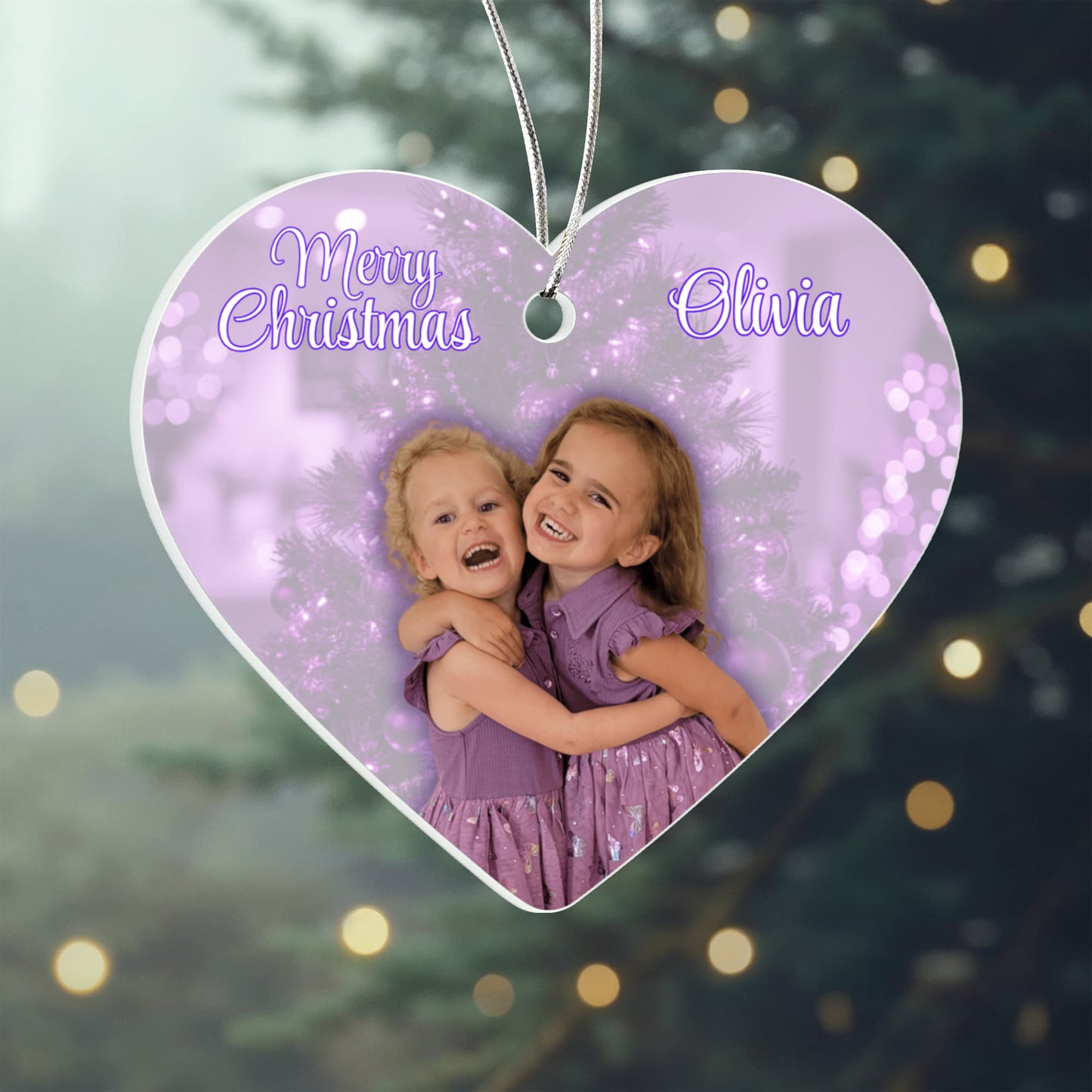 Purple Christmas Heart Ornament - Olivia
