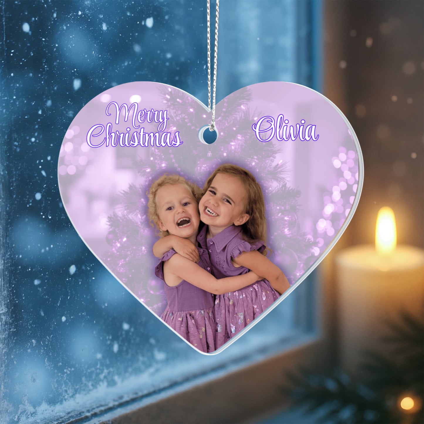 Purple Christmas Heart Ornament - Olivia